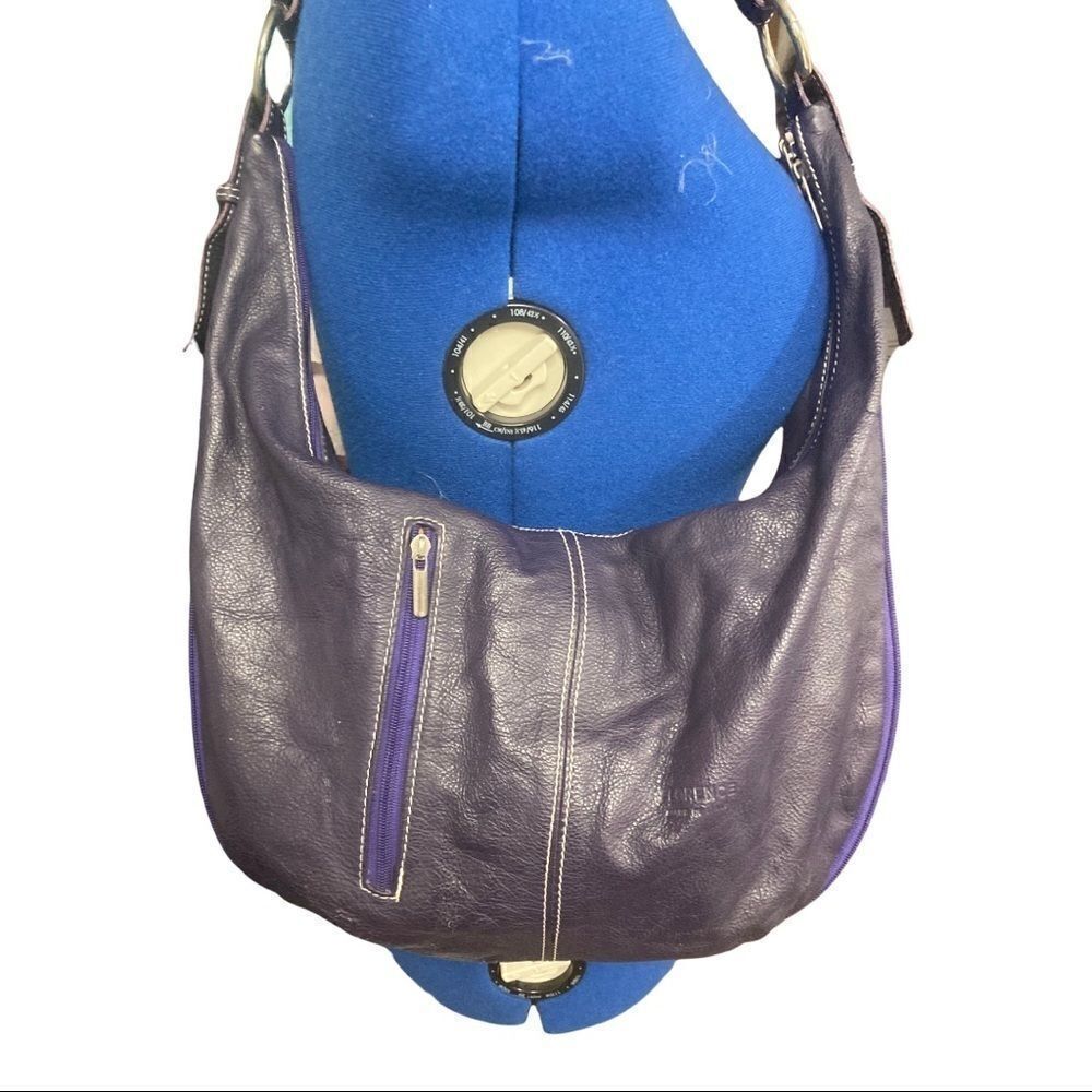 BORSE IN PELLE,Purple/BlueLeather Purse,OrangeSuedeInterior,15X3X8.5,Brand Stamp